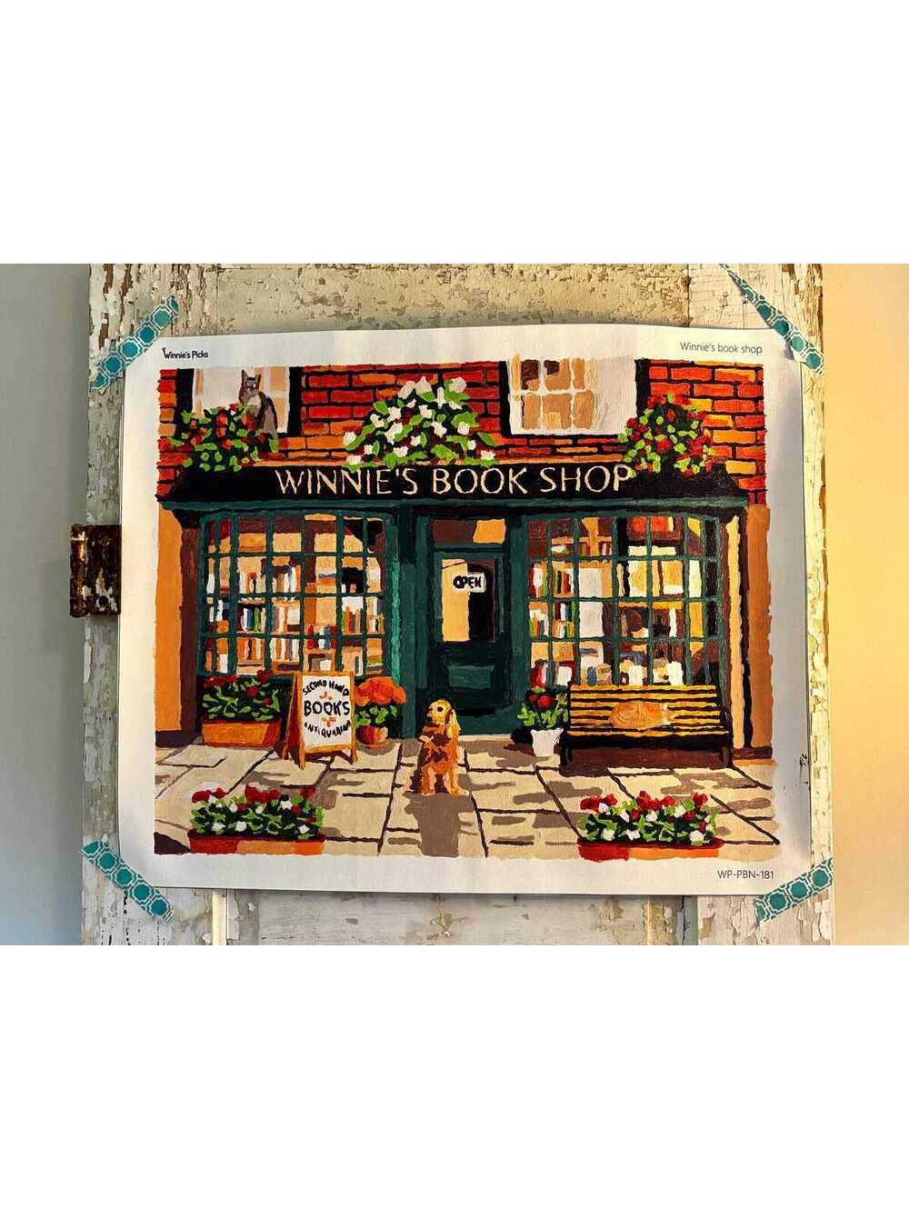 Winnie's Book Shop completed paint by numbers colorful wall decor